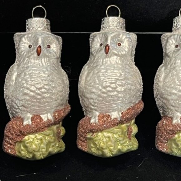 Vintage Set of 5 Glass Owl Baubles balls christmas Tree ornaments - Picture 4 of 7